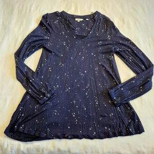 Fat Face women's size 4 long sleeve blue with white star design flowy shirt VGUC